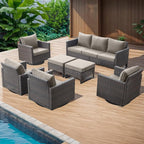 Rilyson Wicker Outdoor Patio Furniture Set - 7 Piece Patio Conversation Set with 4 Swivel Rocker Chairs,2 Rattan Ottoman and 1 Couch for Outside Porch Deck Backyard(Brown/Grey)