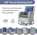 Wicker Outdoor Conversation Set-6 Pieces Outdoor Wicker High Back Couch with Swivel Rocker Chairs Patio Furniture for Deck Poolside Backyard-Light Grey/Blue