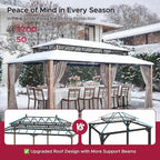 SUNJOY Kingston 20' x 12' Hardtop Gazebo with Galvanized Steel/Polycarbonate Double Roof, Curtain and Netting, Woodgrain Finish Aluminum Posts Permanent Pavilion Gazebo for Garden, Patio, Deck, Lawn