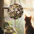 CRIS GIF Stained Glass Window Hanging - Hawthorn Tree Birth Flowers Suncatcher for Doors Garden Patio Sun Catchers Decor Christmas Mother's Day Birthday Gifts for Women Men Mom Nana Friend 15 in