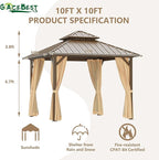 10x10 ft Hardtop Gazebo Outdoor Aluminum Patio Gazebo Double Roof Galvanized Steel Canopy with Netting and Curtains for Garden, Backyard,Deck and Lawns