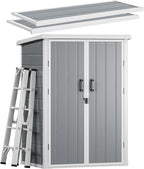 DWVO 60 Cuft Outdoor Tall Storage Shed with 2 Shelves, Weatherproof Vertical Tool Shed with Floor & Lockable Doors, Sturdy Double-Wall Plastic Cabinet for Garbage Cans and Garden Equipment (Gray)