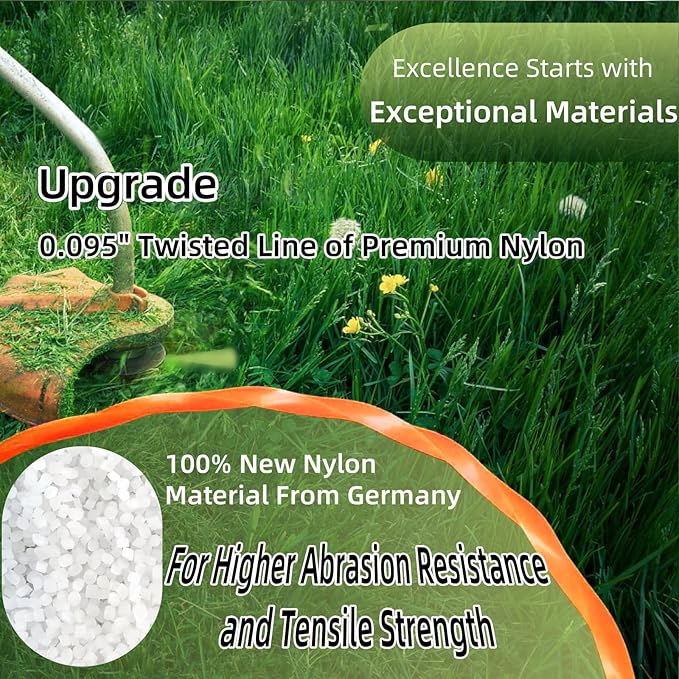 Quintillus 5-Pack 095 Trimmer Line Heavy Duty, Weed Wacker String for Gas and Electric Grass Trimmer and Brushcutters, Pre-Cut Dual Color 3-Section Fast-Positioning Twisted Trimmer Line 14FT
