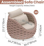 6 PCS Outdoor Accent Chair: Aluminum Woven Rope Patio Chair Modern - Cushioned Single Chair Assembled - All Weather Deck Furniture for 400lbs Porch Lanai Yard Balcony Garden Hotel, Terracotta