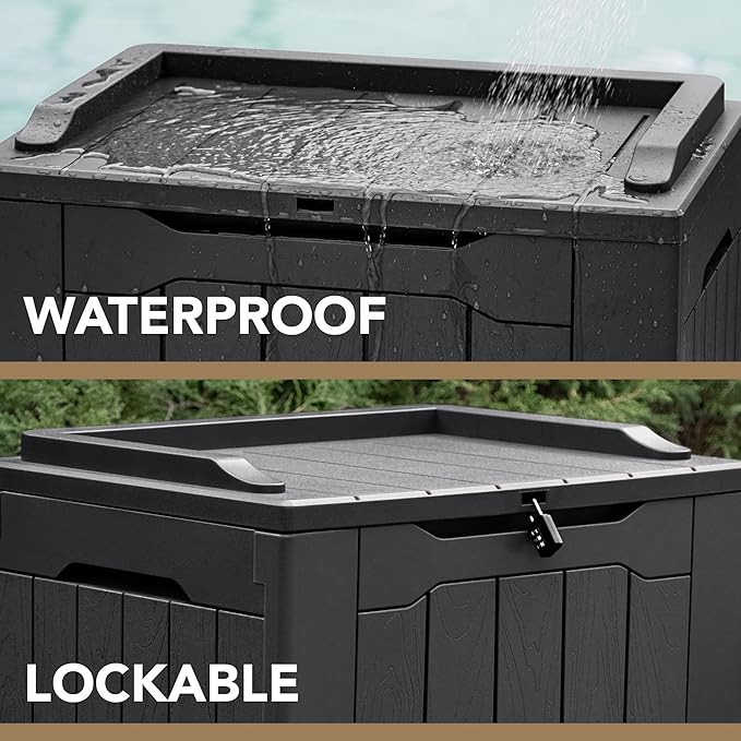 Devoko 30 Gallon Resin Deck Box Waterproof Outdoor Storage Box for Patio Furniture Pool Accessories Indoor Storage for Cushion Garden Tools (30 Gallon, Black)