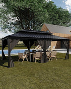 GAOMON Hardtop Gazebo 12'x20' for All Weather, with Double Metal Roof, Aluminum Alloy Frame, Net, and Curtain, Permanent Building of Backyard Luxury for Patio, Deck, Backyard, Lawn, and Garden, Gray