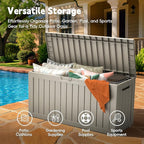 Outdoor Storage Box, 72 Gallon Deck Box Waterproof, Resin Patio Storage Bin for Package Delivery, Patio Furniture Cushion, Garden Tools, Pool Accessories, Weatherproof, Grey