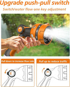 Garden Hose Nozzle, Heavy Duty Water Hose High Pressure Sprayer with 10 Watering Patterns, Thumb Control On Off Valve, for Watering outdoor Plants & Lawn, Car & Pet Washing-(Orange Red)