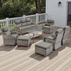 Rilyson Wicker Outdoor Patio Furniture Set - 8 Piece Patio Conversation Sets with Swivel Rocker Chairs, Ottomans, Sofa and Table, 6 inch Cushions, Deep Seating, for Porch Deck Mixed Grey/Grey