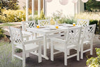7 Piece HDPE Outdoor Dining Set for 6, Patio Dining Furniture Set with Umberlla Hole, Weather Resistent Outdoor Table and Chairs for Garden, Poolside, Backyard, Deck,White