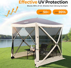 Tecoom 4 Side Pop Up Gazebo Tent, 6x6ft Waterproof Instant Screen with Mosquito Netting, Removable Wind Cloths, Portable Outdoor Canopy for Sun Shelter for Camping, Garden and Picnics
