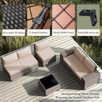 Outdoor Patio Furniture Set with Propane Fire Pit Table, 7 PCS Outdoor Furniture Patio Sectional Sofas Conversation Sets w/ETL Approved 43" Gas Outdoor Fire Table & Coffee Table Brown.