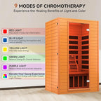 springspa Far Infrared Sauna for Home, Home Indoor Infrared Sauna for 2-Person, Canadian Hemlock Wood Sauna Room with Low Emf Red Light Therapy, 9 Chromotherapy Lights, Bluetooth Speakers