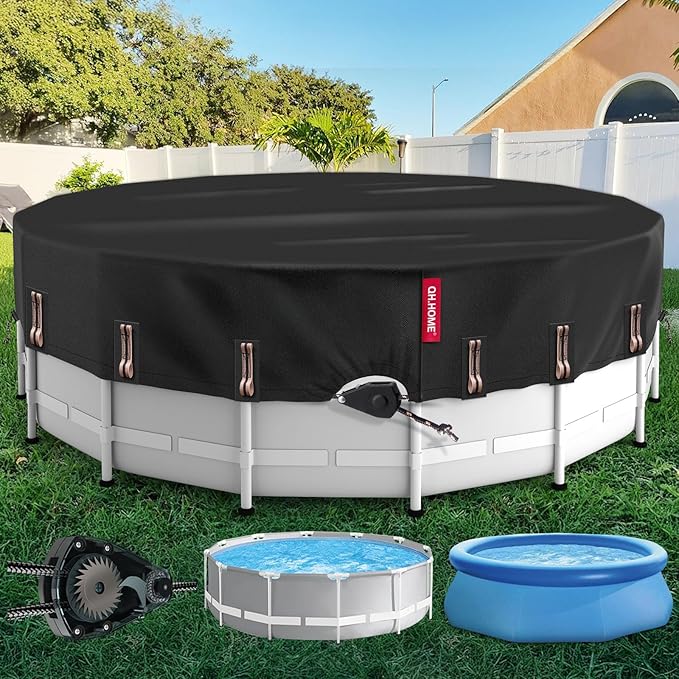 QH.HOME 21 Ft Round Winter Pool Cover with Fast Tightening Patented Ratchet,Pool Covers for Above Ground Pools, One-Piece Tear Resistant Swimming Pool Cover Protector with Upgraded Ultimate Windproof