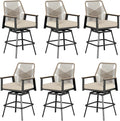 Outdoor Swivel Bar Stools Set of 6, Rattan High Top Patio Chairs with Waterproof Cushion and Armrest, All-Weather Bar Height Furniture for Outside Patio Balcony and Pool, Beige