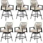 HERA'S HOUSE Outdoor Swivel Bar Stools Set of 6, High Top Patio Chairs with All Weather Cushion Pro Fabric, Bistro Set for Backyard, Lawn Garden, Balcony,Poolside