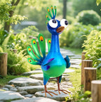Metal Peacock Statue Garden Decor Cartoon Peacock with Bobbling Eyes Yard Art Lawn Patio Decoration Outdoor Sculpture for Housewarming Birthday Wedding