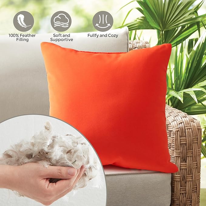 Outdoor Pillows Set of 2, 20''×20''Waterproof Throw Pillow for Patio Furniture, Feathers and Down Filled Outside Decorative Pillows Inserts for Garden, Porch Swing, Couch and Sofa