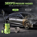 Electric High Pressure Washer - Portable Washer with 23 FT Water Outlet & 6.6 FT Inlet Hose, Steel Spray Wand, Foam-Adjustable Cannon, 4 Nozzle Set, Cleans Car/Patio/Fence/Window, 3800PSI 2.4GPM