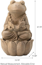 Glitzhome Outdoor Fountains and Waterfalls Zen-Style Frog Water Fountains with LED & Pump, Patio Water Fountain Yard Fountain 2 Tier Floor Waterfall for Backyard Lawn Garden Porch 22" H, Sand Beige