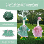 2-Pack Porch Goose Outfits for 23" Porch Goose- Lace Design Dress & Hat Set, Garden & Lawn Porch Goose Clothing for Patio Yard Lawn Decor (Green + Pink)