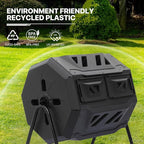 MoNiBloom 43 Gallon Compost Tumbler, Outdoor BPA Free Large Dual Chamber Tumbling Compost Bin All-Season Fast Working Tumbling Composter, High Volume Composter with 2 Sliding Doors