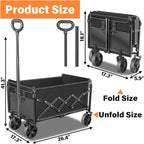 Wagons Carts Foldable, Collapsible Wagon Cart with Wheels - Beach Wagon Cart with Wheels for Sand Sports Camping Grocery, Black