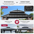 SUNJOY Kingston 12' x 10' Hardtop Gazebo with Galvanized Steel Double Roof, Curtain and Netting, Woodgrain Finish Aluminum Posts Permanent Pavilion Gazebo for Garden, Patio, Deck, Lawn