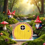 Yellow Archway Mini Fairy Garden Door for Tree, 3D Miniature Fairy Door for Fairytale Tiny House Doors, Bonsai Terrarium Micro Landscape Decoration Accessories Garden Miniatures