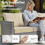 ovios 10 Pieces Patio Furniture Set with Swivel Chairs Rocking Gliders, 54" Fire Pit Table, Outdoor Sofa Couch with Solar Lights Table, Modern Deep Seat Wicker Rattan Conversation Set, Beige