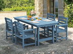 SERWALL Outdoor Dining Table, 67" Rectangle HDPE Dining Table for 6, Patio Table for Dining with Umbrella Hole, Blue