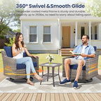 Patio Furniture Set, 7 Pieces Outdoor Wicker Rattan Sofa Couch with Swivel Rocking Chair, Ottomans and Comfy Cushions, All Weather Outdoor Conversation Sets, Suit for Porch Deck