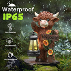 Solar Highland Cow Garden Decor - Outdoor Waterproof Resin Statues with LED Lights, Solar Patio Figurines for Yard & Lawn (1-Pack, Auto On/Off)