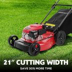 PowerSmart 21-Inch 144cc Gas Push Lawn Mower & 16-Inch 25.4cc String Trimmer/Edger with 10-Inch Brush Cutter for Grass Cutting