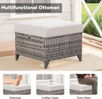 Patio Furniture Set, 5 Pieces Outdoor Wicker Rattan Sofa Couch with Rattan Chair, Ottomans and Comfy Cushions, All Weather Patio Conversation Sets, Suit for Porch Deck Garden