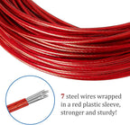 Belleone Swimming Pool Cover Cable and Winch Kit - 150ft Plastic-Coated Steel Pool Cover Wire & Aluminum Spring Loaded Pool Cover Ratchet for Above Ground Swimming Pool Winter Safe (Red)
