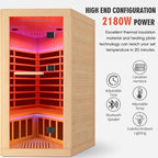 Sauna Room Far Infrared Saunas Home 1 to 3 Person Canadian Hemlock 2180W Low-EMF Dry Sauna with Oxygen Bar/7 Color Therapy/9 Heating Plates/Control Panel/Speakers 20-Year Aftersale