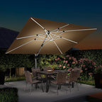 PURPLE LEAF 9' X 12' Double Top Deluxe Solar Powered LED Rectangle Patio Umbrella Offset Hanging Umbrella Outdoor Market Umbrella Garden Umbrella, Beige