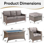 6 Pieces Outdoor Patio Furniture-High Back Rattan Wicker Couch with Outdoor Chairs Patio Conversation Sets for Porch Garden Backyard Poolside-Brown/Grey