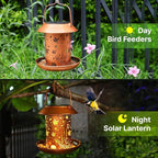 Bird Feeders for Outdoors Hanging Meta Solar Bird Feeder Chewproof Waterproof Sea Turtle Solar Lantern Decor Garden Gifts for Women Mom Friends Birds Lovers Decoration for Yard, Patio, Lawn,Christmas