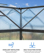 T-Shape Greenhouses, Polycarbonate Green House with UV Protection, Heavy Duty Greenhouse with Windproof Aluminum Frame, Roof Vent & Quick-Install Design for Backyard or Garden Use