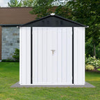 6 x 4 FT Metal Outdoor Storage Shed & Double Hinged Large Door - Heavy-Duty Shed with Floor, Lockable & Ventilation - Rainproof Windproof Large Utility Garden Shed for Backyard Patio Lawn - White
