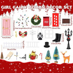 Shappy 39 Pcs Christmas Fairy Door Kit Wooden Elf Fairy Doors Decorations with Accessories Mini Door Tiny Miniature for Christmas Tale DIY Craft Garden Home Party Decoration (Pink)