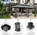 Domi 12' x 18' Hardtop Gazebo Metal Gazebo with Galvanized Steel Double Roof Canopy, Curtains and Netting for Party, Wedding, Outdoor Dining, Patio, Backyard, Grey
