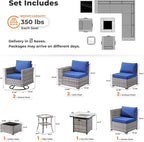 ovios 10 Pieces Patio Furniture Set, Outdoor Wicker Sectional Sofa with 30" Fire Pit Table Swivel Chairs, Modern Modular Deep Seat Rattan Couch Conversation Sets, Navy Blue