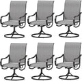 MFSTUDIO Outdoor Swivel Patio Dining Chairs Set of 6, High Back Breathable Textilene Patio Chairs for Balcony, Backyard, Deck, Garden (Light Grey Fabric, Black Frame)