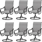 MFSTUDIO Outdoor Swivel Patio Dining Chairs Set of 6, High Back Breathable Textilene Patio Chairs for Balcony, Backyard, Deck, Garden (Light Grey Fabric, Black Frame)