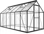Jocisland 6x12Ft Polycarbonate Greenhouses for Outdoors, 2 Top-Opening Windows, Swing Doors, Aluminum Walk-in Heavy Duty for Outdoor Use, Backyard Garden, Black
