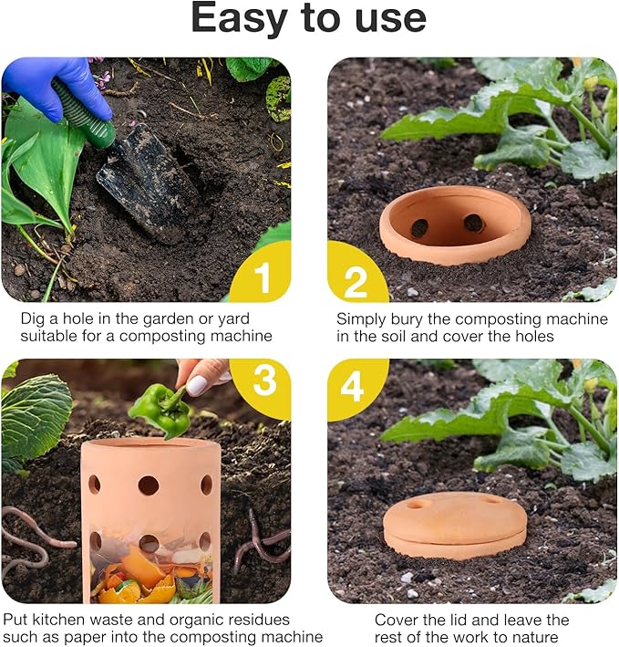 2pcs Underground Compost Bin 10 * 4.13 * 4.13Inch Garden Worm Farm Outdoor for Organic Refuse Red Pottery Ceramics Compost Bin with Holes and Lid Clay for Garden