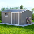 12x10 FT Outdoor Metal Storage Shed, Large Garden Tool Sheds with Lockable Doors, Waterproof Steel Utility Storage Building, Heavy Duty Equipment Shed for Backyard Patio Lawn Garden, Grey